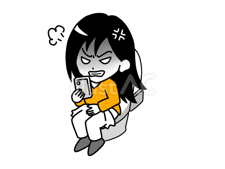 トイレでスマホを見て激怒する女性 トイレ,女性,スマホのイラスト素材