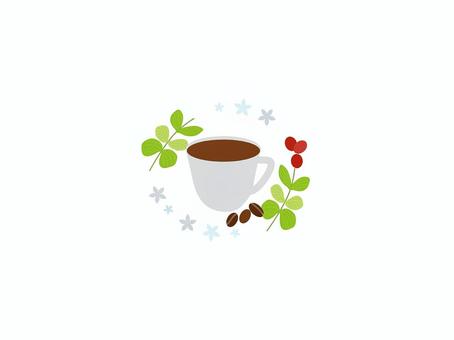 コーヒー コーヒー,花,葉っぱ,コーヒー豆,赤,緑,茶色のイラスト素材