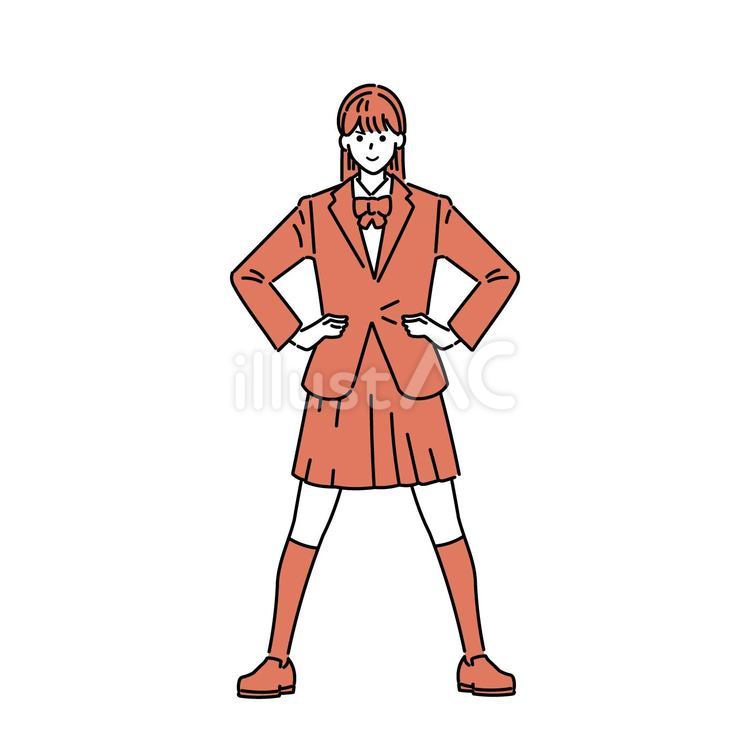 仁王立ちする女子生徒 女性,全身,仁王立ちのイラスト素材