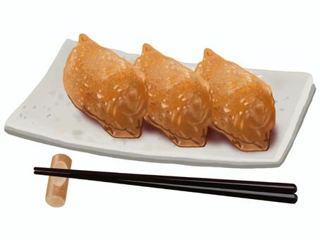 稲荷すし3個（小皿）A箸付き 稲荷ずし,箸,食べ物,お寿司,油揚げ,ご飯,食事,軽食,日本食,和食のイラスト素材