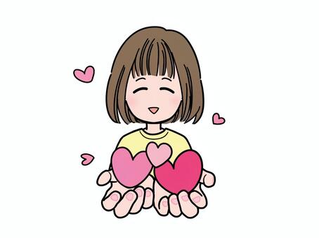 ハートを配る女性のイラスト ハート,女性,配るのイラスト素材