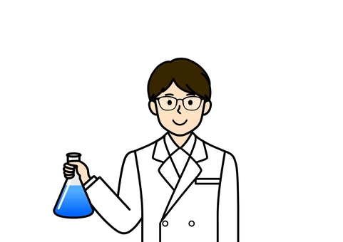 三角フラスコを持った研究員・理学部の男性 三角フラスコ,理化学,研究員,研究,実験,医療,理学部,男性,生徒,白衣のイラスト素材