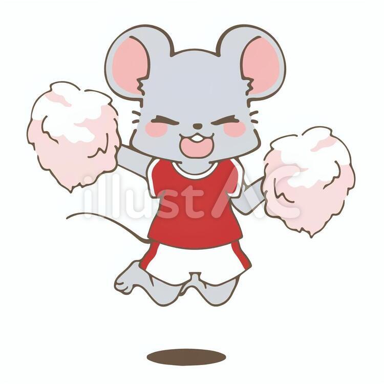 応援　動物　チアイラスト(ねずみ01) 応援,頑張れ,ファイトのイラスト素材