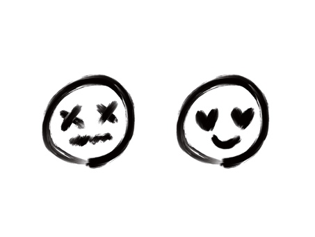 シンプルなダメージ顔とハート顔 表情,顔,ダメージ,ハート,手描き,シンプル,ショックのイラスト素材