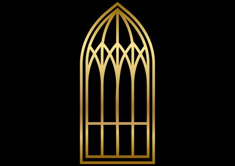 シンプルな教会の窓イメージ⑤金黒 教会,窓,アーチ窓,ステンドグラス,チャペル,ゴシック,洋風,シンプル,アイコン,マークのイラスト素材