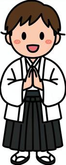 白の羽織袴の男子です。 羽織,袴,男子,シンプル,和装,和服,成人式,卒業式,コスチューム,着物のイラスト素材