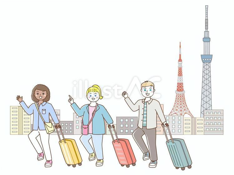 東京を楽しむ外国人観光客 外国人,観光客,訪日のイラスト素材