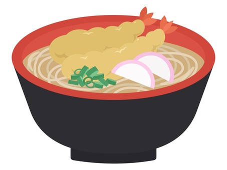 エビ天とかまぼこの年越しそば 年越しそば,蕎麦,そば,年越し蕎麦,年越し,麺,温かい,和,お椀,和風のイラスト素材