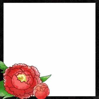  和風の牡丹と蕾の花札風正方形フレーム ボタン,花札風,和風,和モダン,お正月,年賀状,挨拶状,メッセージカード,飾り枠,フレームのイラスト素材