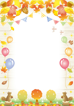 秋の森イベント木目フレーム(縦) 秋の森イベント木目フレーム(縦) 紅葉,秋,キラキラ,かわいい,フレーム,カード,背景,壁紙,森,イチョウのイラスト素材