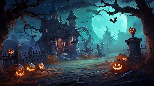 Illustration, halloween, jack o lantern, full moon, 