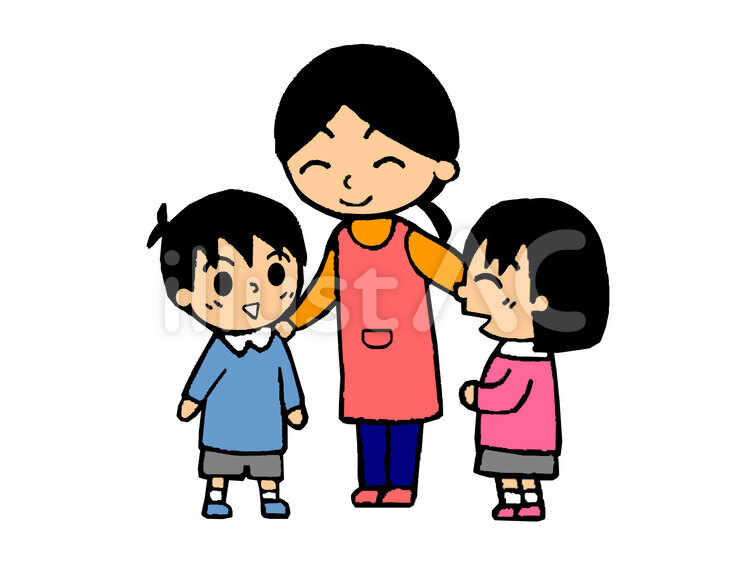 先生と子供（男の子と女の子） 先生,園,子供のイラスト素材