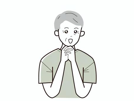 手を組んで目を潤ませるシニア男性／カラー 上半身,半袖,両手,潤ませる,キラキラ,おじいさん,老人,高齢者,シニア,高齢男性のイラスト素材