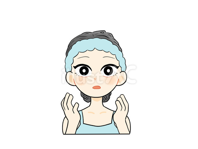 ヘアバンドをしてメイクをする女の子 女の子,ヘアバンド,スキンケアのイラスト素材