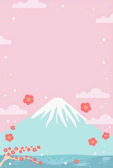 お正月の富士山と梅 正月・年賀状背景04 年賀状,正月,背景,お正月,富士山,梅,花,年賀状素材,年賀はがき,和風のイラスト素材