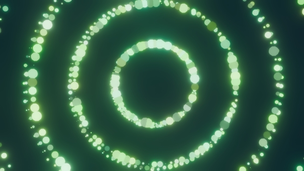 緑の光の粒が円状に並ぶ幻想的な背景2 背景,光,ネオン,エフェクト,壁紙,粒,ドット,円,サークル,丸のイラスト素材