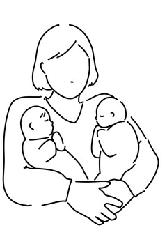 双子の赤ちゃんを抱く女性　線画 双子,赤ちゃん,女性,抱っこ,線画のイラスト素材