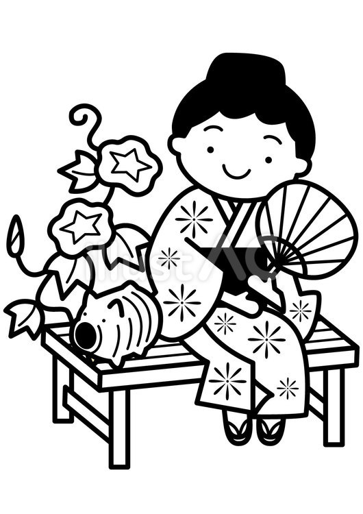浴衣-1c 浴衣,女の子,朝顔のイラスト素材