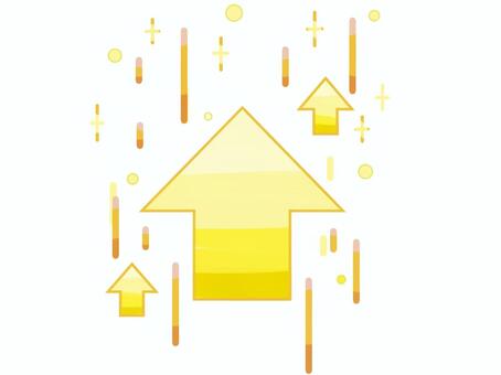 上昇　矢印　黄色 上昇,矢印,上向き,レベルアップ,バフ,ステータスアップ,成長,向上,業績アップ,成功のイラスト素材