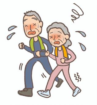 老夫婦の辛い運動 運動,老夫婦,無理,辛い,ウォーキング,汗,疲れ,疲労,年配,高齢のイラスト素材