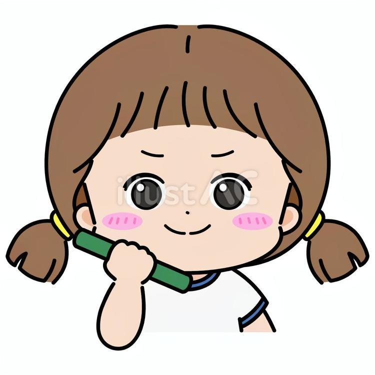 運動会で緑のバトンを握りしめる女の子 運動会,バトン,握るのイラスト素材