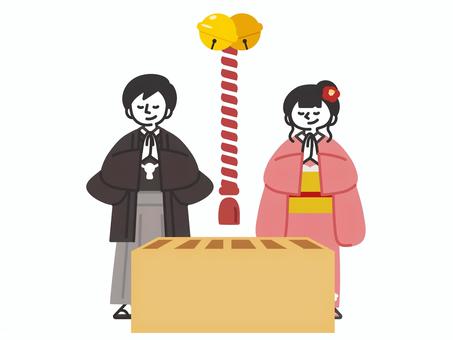 初詣でお参りをする男女 初詣でお参りをする男女 人,正月,年賀状,初詣,お賽銭,お参り,参拝,合掌,賽銭箱,男性のイラスト素材