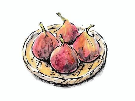 ざるに盛られたイチジク イチジク,果物,食べ物,夏,8月,9月,ざる,甘い,毛筆,筆ペンのイラスト素材