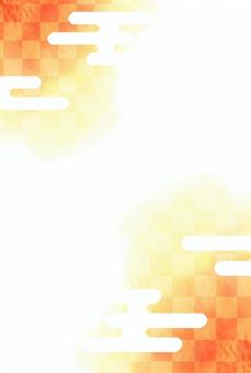 水彩和柄年賀状（縦）  年賀状,水彩,雲,ぼかし,縦,オレンジ,葉書,余白,文様,定番のイラスト素材