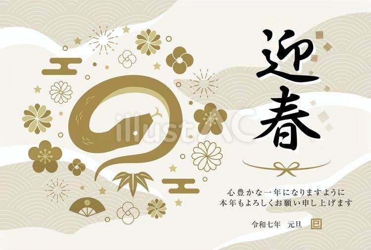 年賀状（2025）巳と和柄の迎春 年賀状,和風,正月のイラスト素材