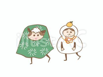 獅子舞と鏡餅の着ぐるみをきたこどもたち