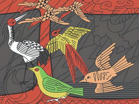 花札_鳥シリーズ ほととぎす,キジ,花札,ウグイス,和風,鶴,雁,鳥,羽,飛ぶのイラスト素材