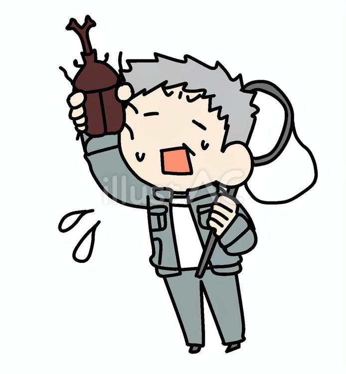 カブトムシとへとへとのおじいさん おじいさん,カブトムシ,疲労困憊のイラスト素材