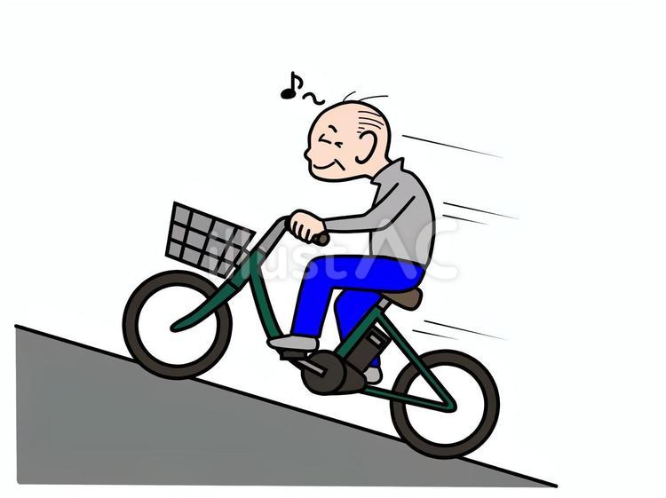 電動自転車で坂道を登る高齢男性 電動自転車,高齢者,シニアのイラスト素材