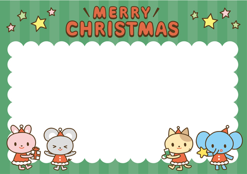 クリスマスの動物たち背景フレーム4 クリスマス,うさぎ,ねずみ,ねこ,ぞう,フレーム,テンプレート,背景,壁紙,装飾のイラスト素材