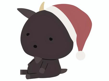 サンタ帽をかぶった黒ヤギ 座る,サンタクロース,帽子,ヤギ,黒ヤギ,動物,かわいい,クリスマスのイラスト素材