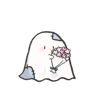 ゆるかわ手描きイラスト　おばけ40 おばけ,かわいい,ゆるい,手描き,キャラクター,シンプル,花束のイラスト素材