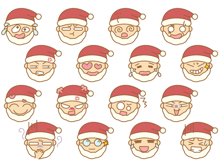 可愛いサンタ顔文字セット　3 顔文字,サンタ,サンタクロース,セット,クリスマス,絵文字,オノマトペ,ワンポイント,顔,感情のイラスト素材