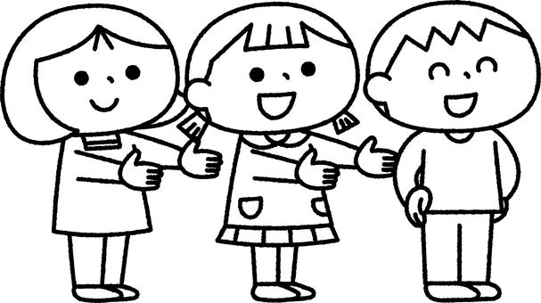 前へならえをする子供達モノクロ 人物,子供,かわいい,幼児,並ぶ,整列,小学校,幼稚園,保育園,順番のイラスト素材