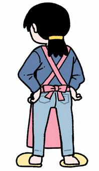 仁王立ちする奥さんの後ろ姿 仁王立ち,エプロン,女性,母親,奥さん,怒る,叱る,後ろ姿,全身,立ち絵のイラスト素材