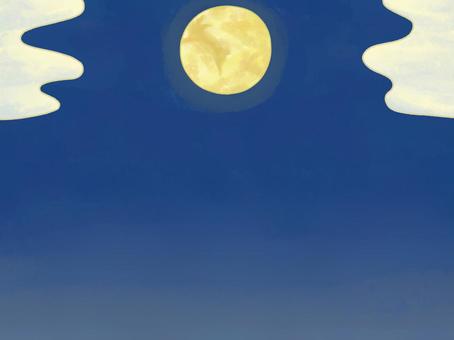 月と雲のお月見イラスト背景 月見,月,満月,背景,夜,9月,10月,中秋の名月,仲秋の名月,十五夜のイラスト素材