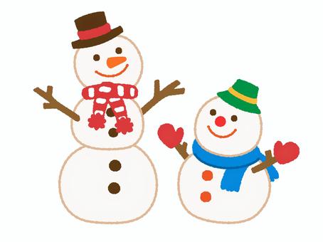 ゆきだるま ゆきだるま,手描き,かわいい,スノーマン,マフラー,手袋,帽子,冬,雪のイラスト素材