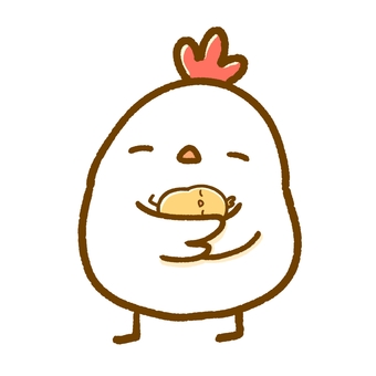 ひよこを抱っこするニワトリ ニワトリ,ひよこ,抱っこ,親子,赤ちゃん,母親,笑顔,にっこり,キャラ,キャラクターのイラスト素材