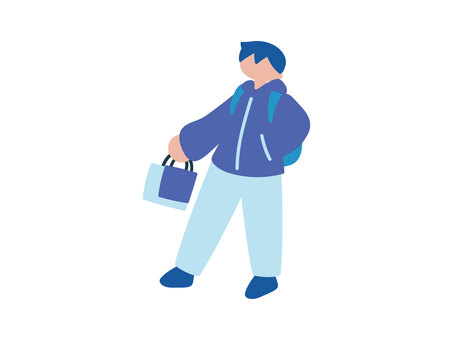 冬買い物する男性ベクターイラスト 男性,買い物,全身,ショッピング,冬服,人物,人,イラスト,手書き,ベクターのイラスト素材