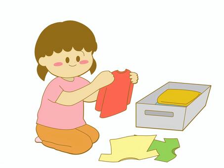 衣替えをする女の子 衣替え,女の子,小学生,子ども,秋,冬,服,洋服,整理,衣類のイラスト素材