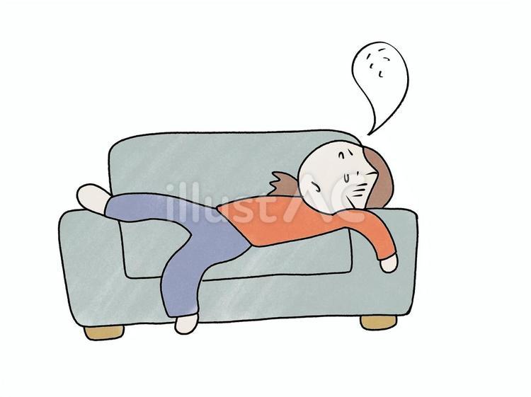 疲れて横になってる主婦 疲れた,主婦,休憩のイラスト素材