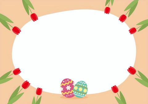 イースターエッグとチューリップのフレーム イースター,イースターエッグ,花,フレーム,背景,春,シンプル,枠,飾り枠,4月のイラスト素材