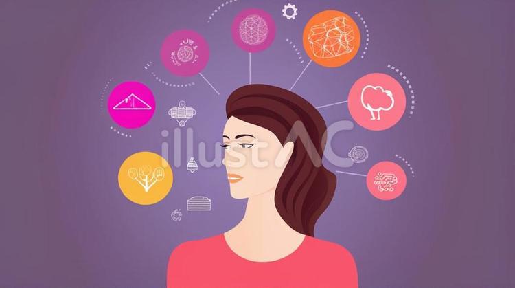 大規模言語コンセプトイラスト 脳,知恵,テクノロジーのイラスト素材