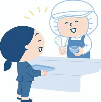 社員食堂＿楽しく話す社員と従業員 社員食堂,食堂,社食,ビジネス,会社,大人,女性,社員,従業員,2人のイラスト素材