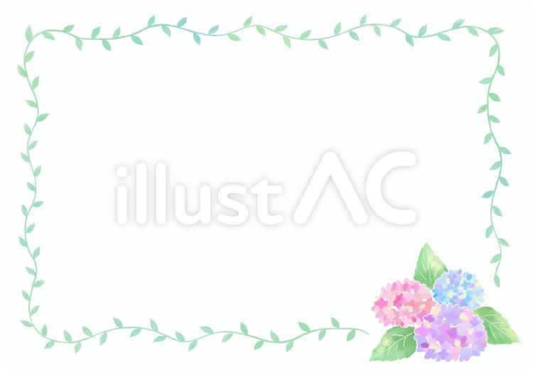 アジサイの水彩フレーム素材(横)01 花柄,フレーム,水彩のイラスト素材