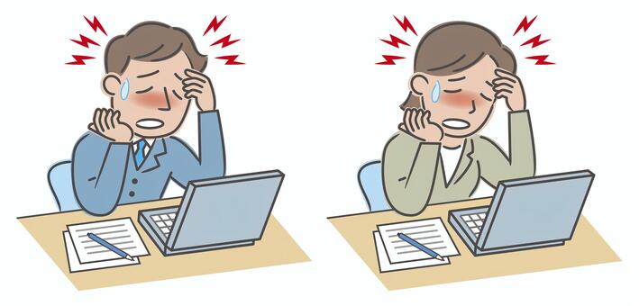仕事でストレスを感じる男女 仕事,ストレス,男女,会社員,ビジネスパーソン,ビジネス,悩み,悩む,疲弊,疲れるのイラスト素材
